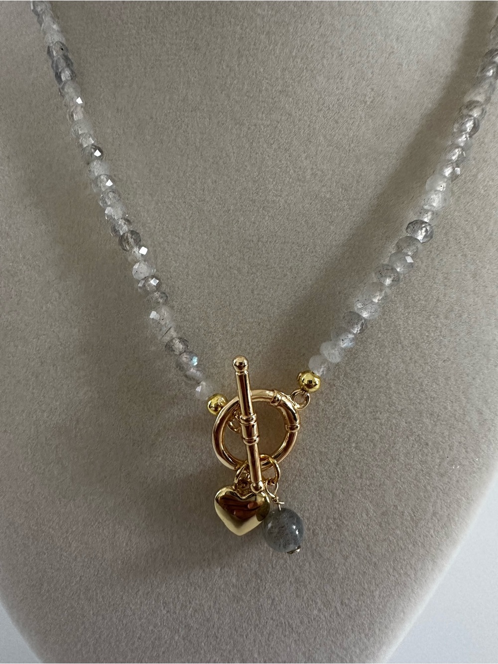 Gold Heart Toggle Necklace with AAA labradorite gemstone Beads